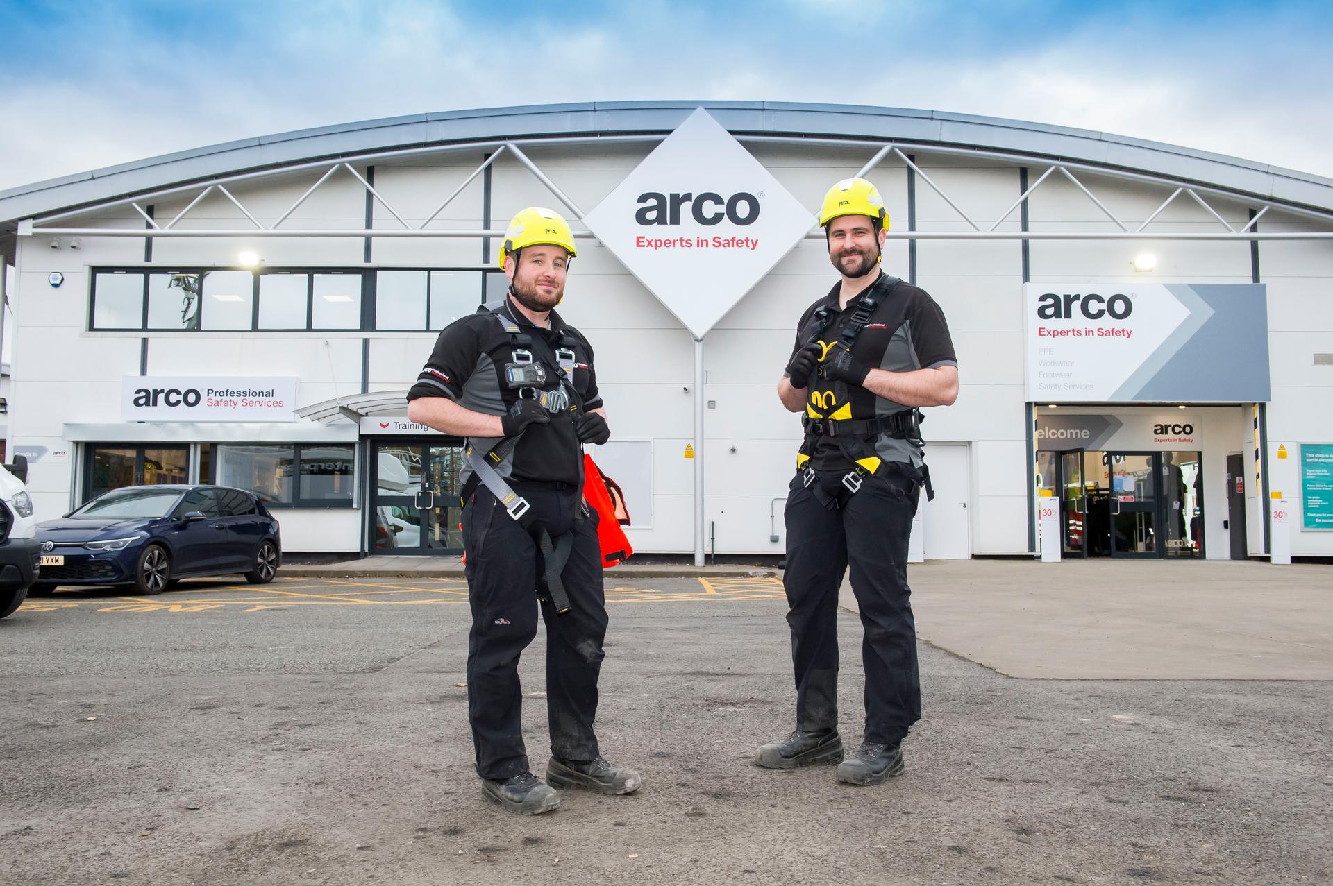 Working at height experts outside Arco Safety Centre, Manchester